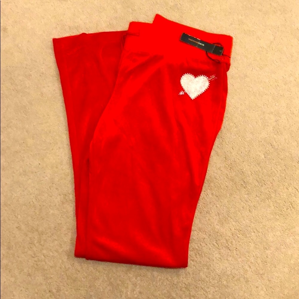 Gorgeous New Heart BCBGMAXAZRIA Red Velour Lounge warmup pants